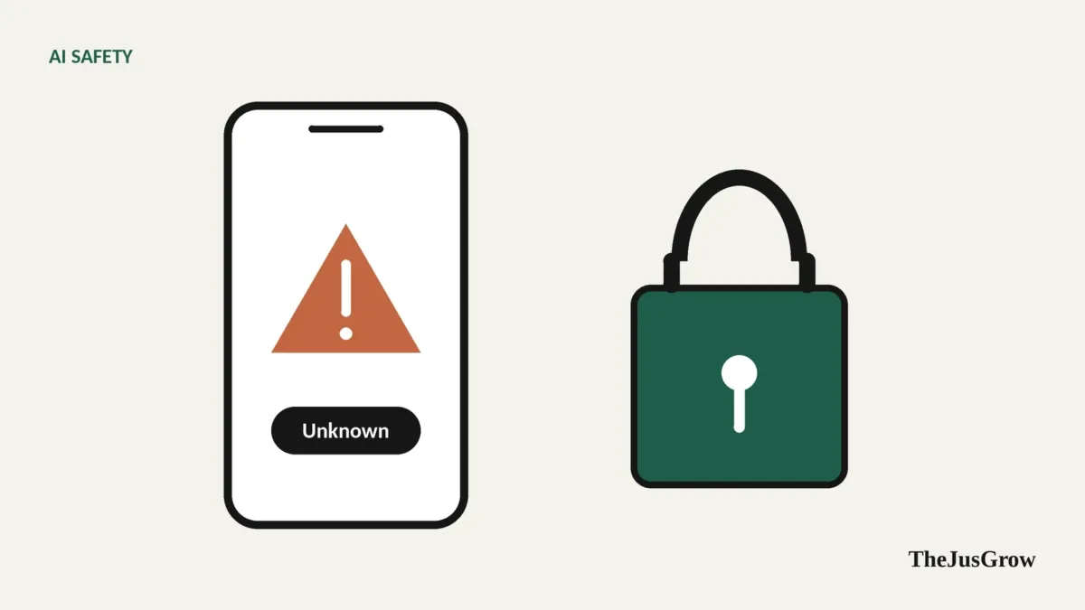 A phone showing an incoming call with a warning triangle, beside a padlock icon