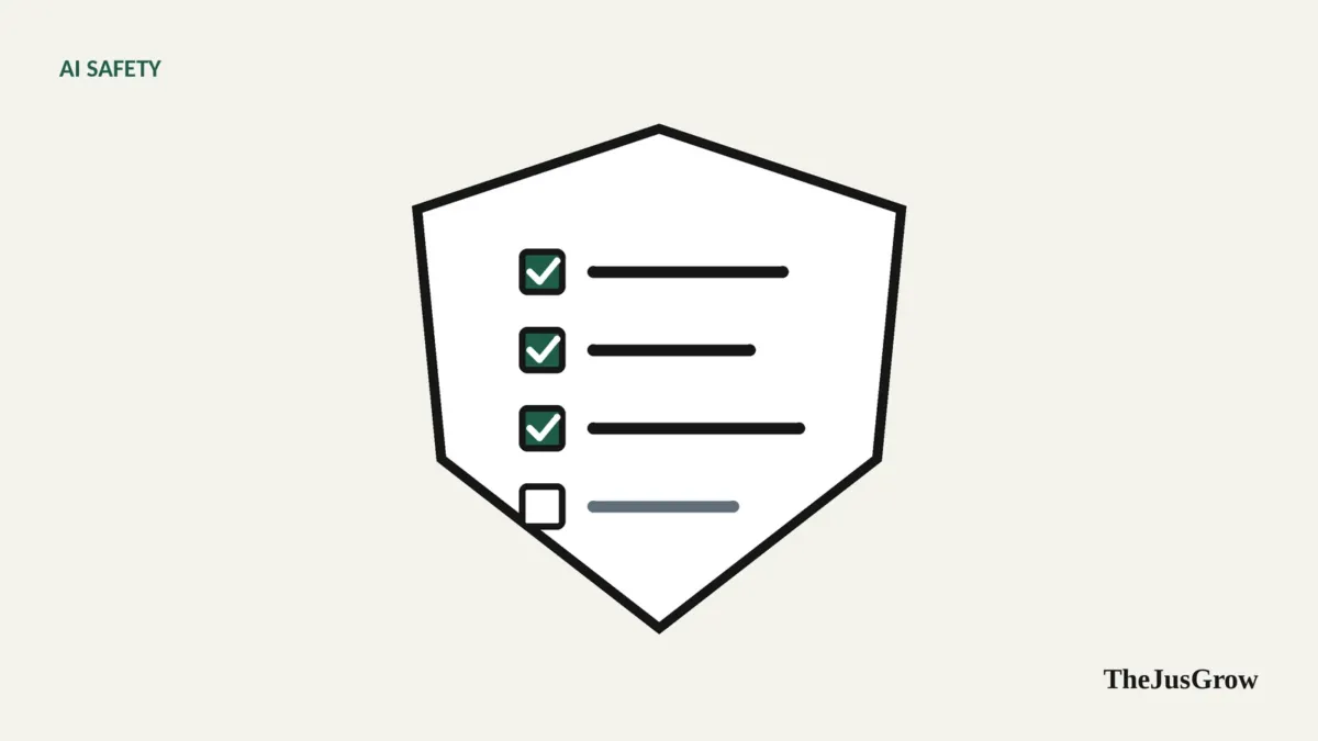 A shield outline containing a checklist with three ticked items and one open item