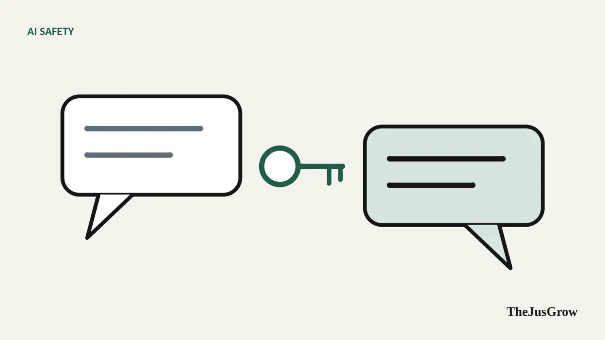 Two speech bubbles with a small key symbol between them, representing a shared secret phrase between family members