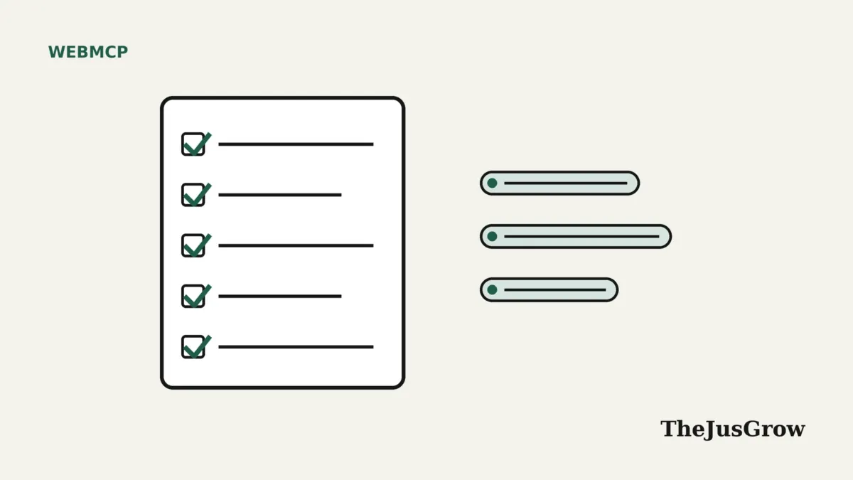 WebMCP best practices illustration: a checklist with five ticked boxes next to three tool buttons