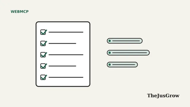 WebMCP best practices illustration: a checklist with five ticked boxes next to three tool buttons