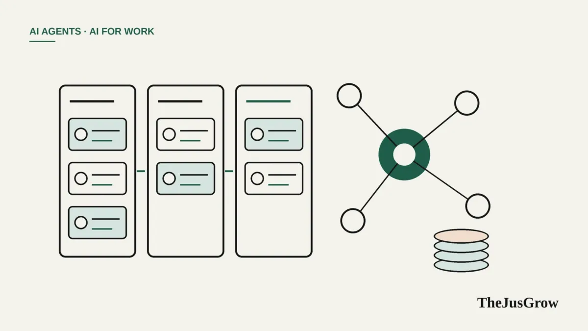 Line illustration of a three-column sales pipeline beside a hub of connected nodes and a stack of credit coins, representing an AI agent for HubSpot