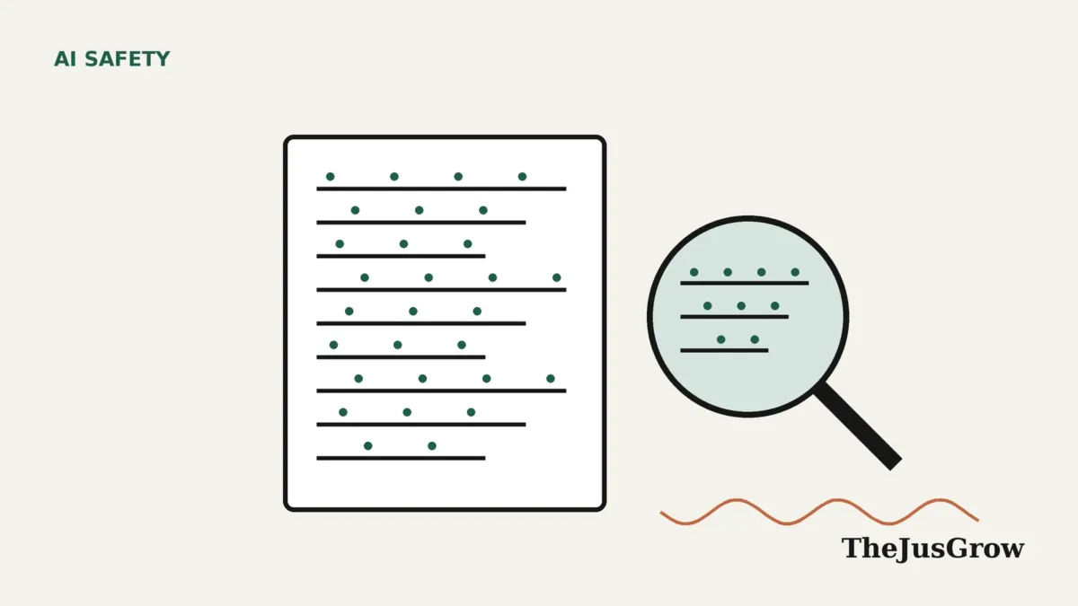 Line illustration of a document with faint dotted patterns and a magnifying glass, representing a ChatGPT text watermark being detected
