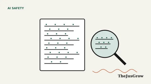 Line illustration of a document with faint dotted patterns and a magnifying glass, representing a ChatGPT text watermark being detected