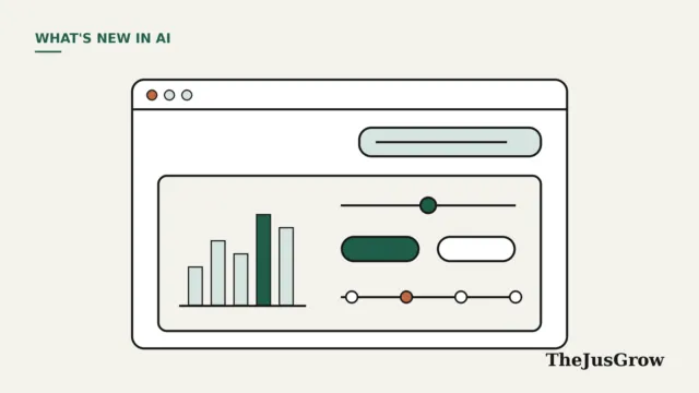 GPT-6 illustration: a chat window where the answer includes a bar chart, a slider, two buttons and a timeline instead of plain text