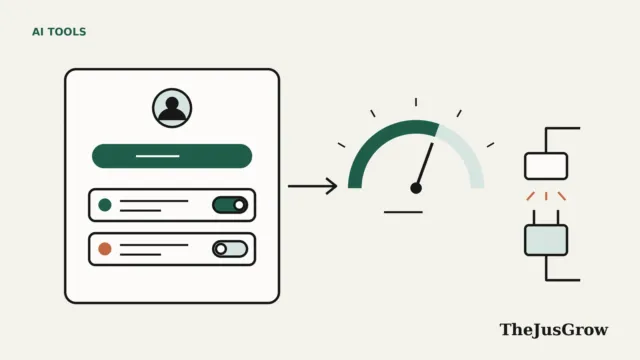 Sign in with ChatGPT illustration: a login card with two permission toggles, one on and one off, next to a usage gauge and an unplugged connector