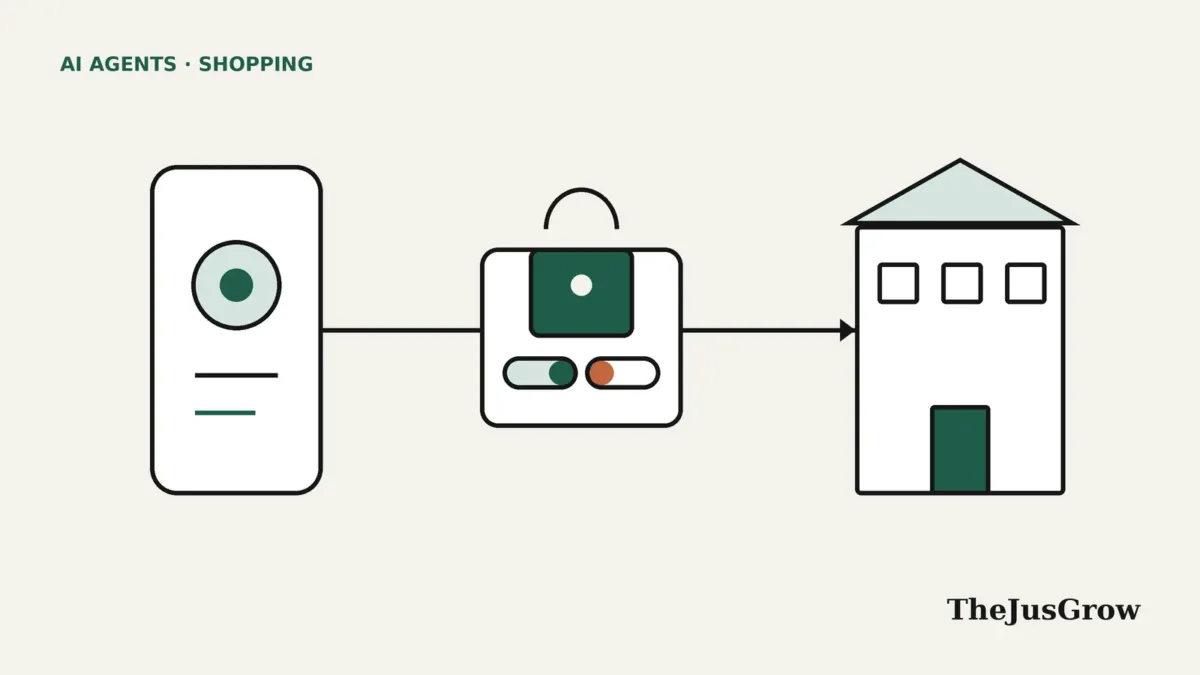 Flat line illustration of the Personal Agent Protocol: a phone-style personal agent connected through a padlock with read and write toggles to a business building