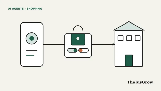 Flat line illustration of the Personal Agent Protocol: a phone-style personal agent connected through a padlock with read and write toggles to a business building